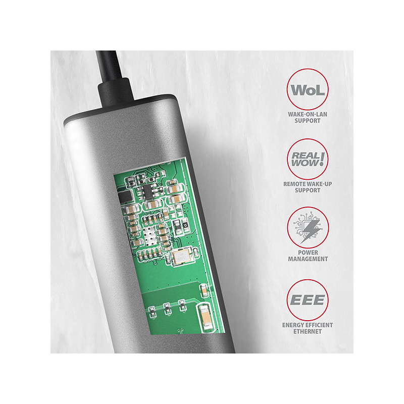 AXAGON ADE-25R USB-A 3.2 Gen 1 - 2.5 Gigabit Ethernet sieťová karta, Realtek 8156, auto install, sivá