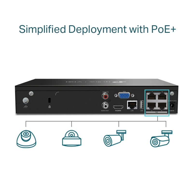 TP-LINK - VIGI NVR1004H-4P 4 Channel POE Network Video Recorder