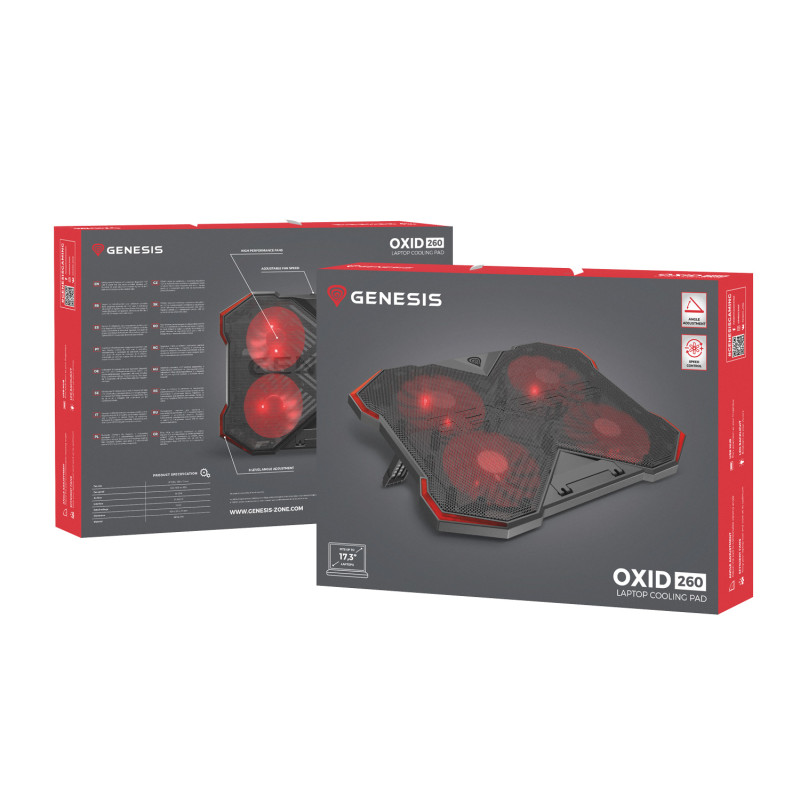 Chladiaca podložka pre NB Genesis OXID 260, LED, 15,6-17,3'' 4xvetrák, 2xUSB