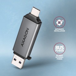 AXAGON CRE-DAC, USB-C + USB-A, 5 Gbps - MINI čítačka kariet, 2-slot & lun SD/microSD, podpora UHS-I