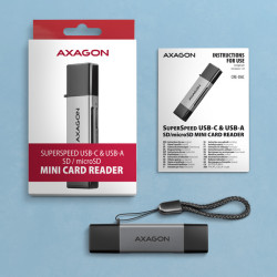 AXAGON CRE-DAC, USB-C + USB-A, 5 Gbps - MINI čítačka kariet, 2-slot & lun SD/microSD, podpora UHS-I