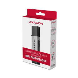 AXAGON CRE-DAC, USB-C + USB-A, 5 Gbps - MINI čítačka kariet, 2-slot & lun SD/microSD, podpora UHS-I