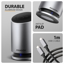 AXAGON HMC-WL9, USB 10Gbps húb s Qi, 3x USB-A, USB-C, HDMI a DP 4k/60Hz, RJ-45, PD 100W, kábel 60cm