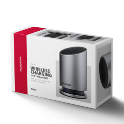 AXAGON HMC-WL9, USB 10Gbps húb s Qi, 3x USB-A, USB-C, HDMI a DP 4k/60Hz, RJ-45, PD 100W, kábel 60cm