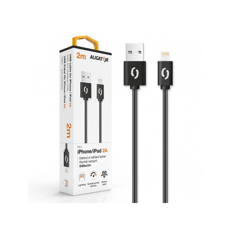 ALIGATOR Dátový kábel 2A iPh lightning 2m, čierny