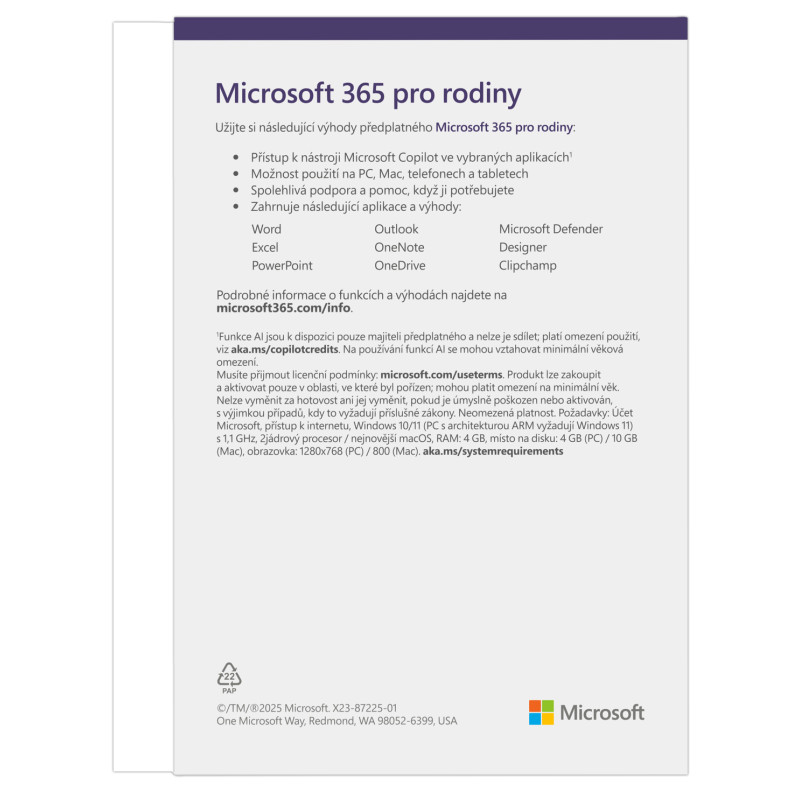 Microsoft 365 Family FY25H2 Mac/Win, 1 Rok, SK