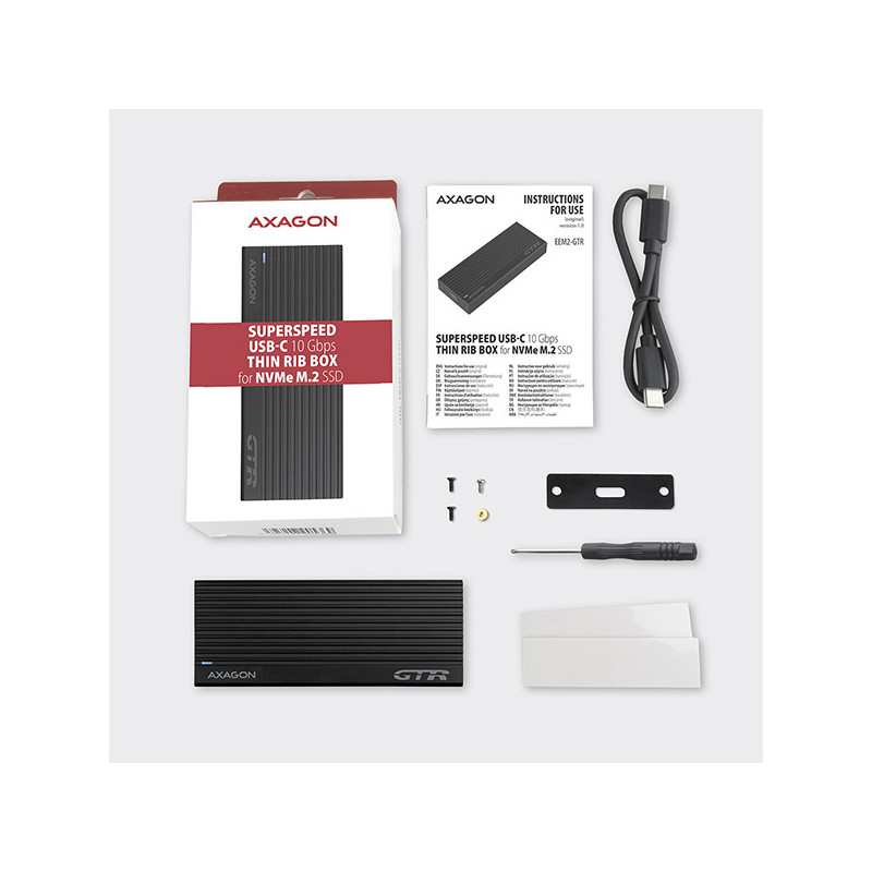 AXAGON EEM2-GTR, USB-C 3.2 Gen 2 - M.2 NVMe SSD kovový THIN RIB box