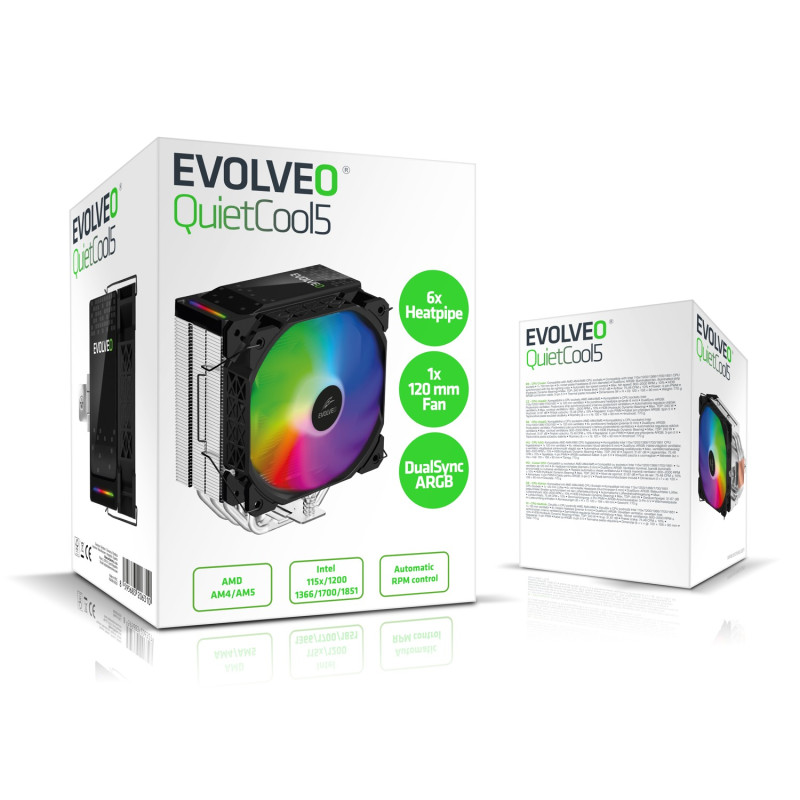 EVOLVEO QuietCool5, CPU chladič, 6x heatpipe, čierny