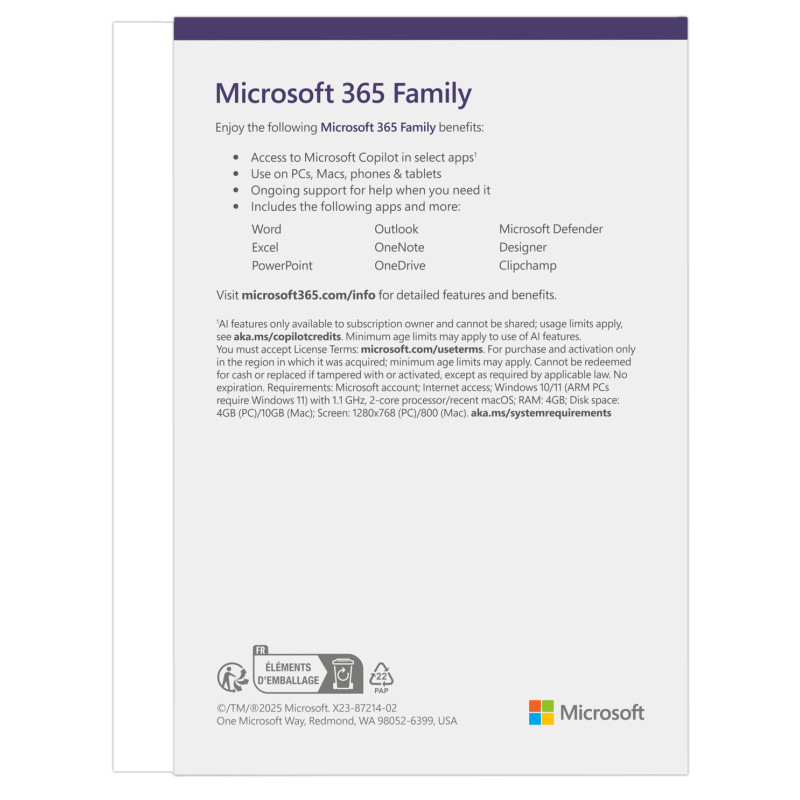 Microsoft 365 Family FY25H2 Mac/Win, 1 rok, Eng