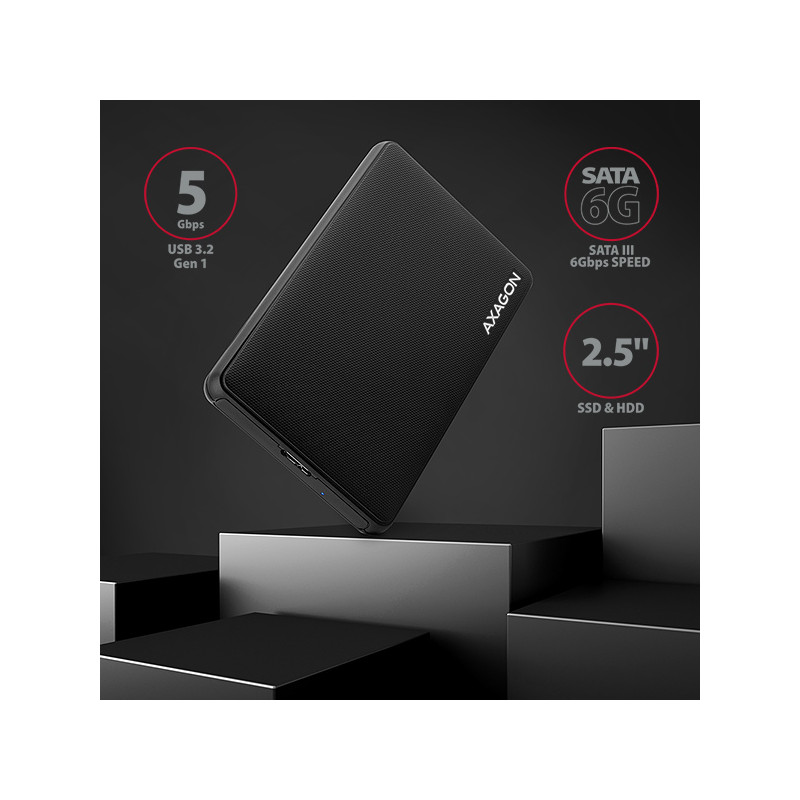 AXAGON EE25-SL, USB 3.2 Gen 1 - SATA 6G, 2.5'' SLIDE box, bezšroubový, černý