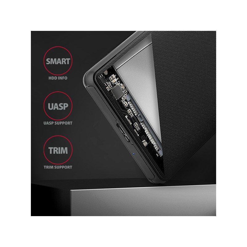 AXAGON EE25-SL, USB 3.2 Gen 1 - SATA 6G, 2.5'' SLIDE box, bezšroubový, černý
