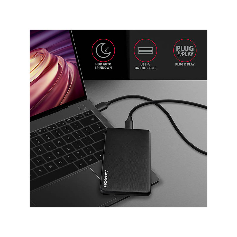 AXAGON EE25-SL, USB 3.2 Gen 1 - SATA 6G, 2.5'' SLIDE box, bezšroubový, černý