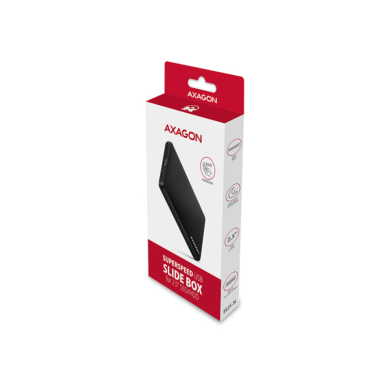 AXAGON EE25-SL, USB 3.2 Gen 1 - SATA 6G, 2.5'' SLIDE box, bezšroubový, černý