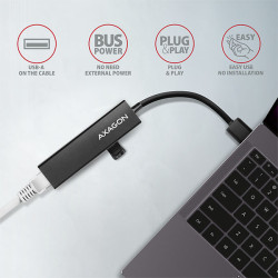 AXAGON HMA-GL3A, USB 3.2 Gen 1 húb, porty 3x USB-A + Gigabit Ethernet, kovový, kábel USB-A 20cm