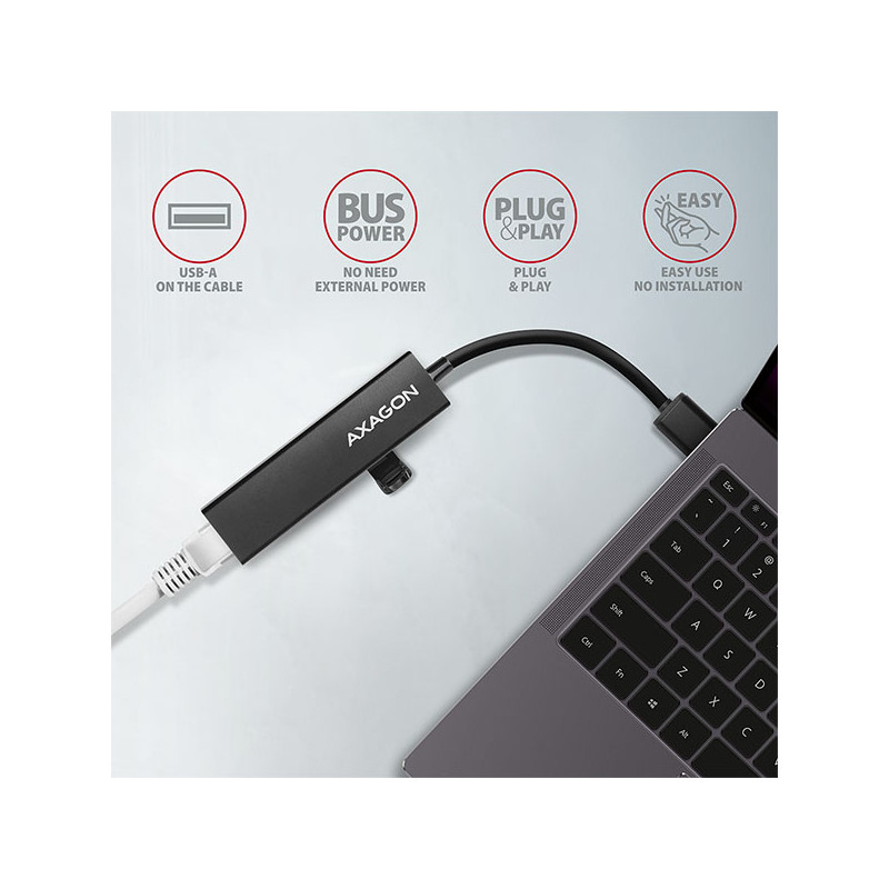 AXAGON HMA-GL3A, USB 3.2 Gen 1 húb, porty 3x USB-A + Gigabit Ethernet, kovový, kábel USB-A 20cm