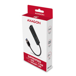 AXAGON HMA-GL3A, USB 3.2 Gen 1 húb, porty 3x USB-A + Gigabit Ethernet, kovový, kábel USB-A 20cm