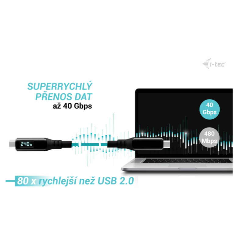 i-tec Thunderbolt 4/USB4 Class Pro Cable 240W s LCD (40Gbps, 150cm)