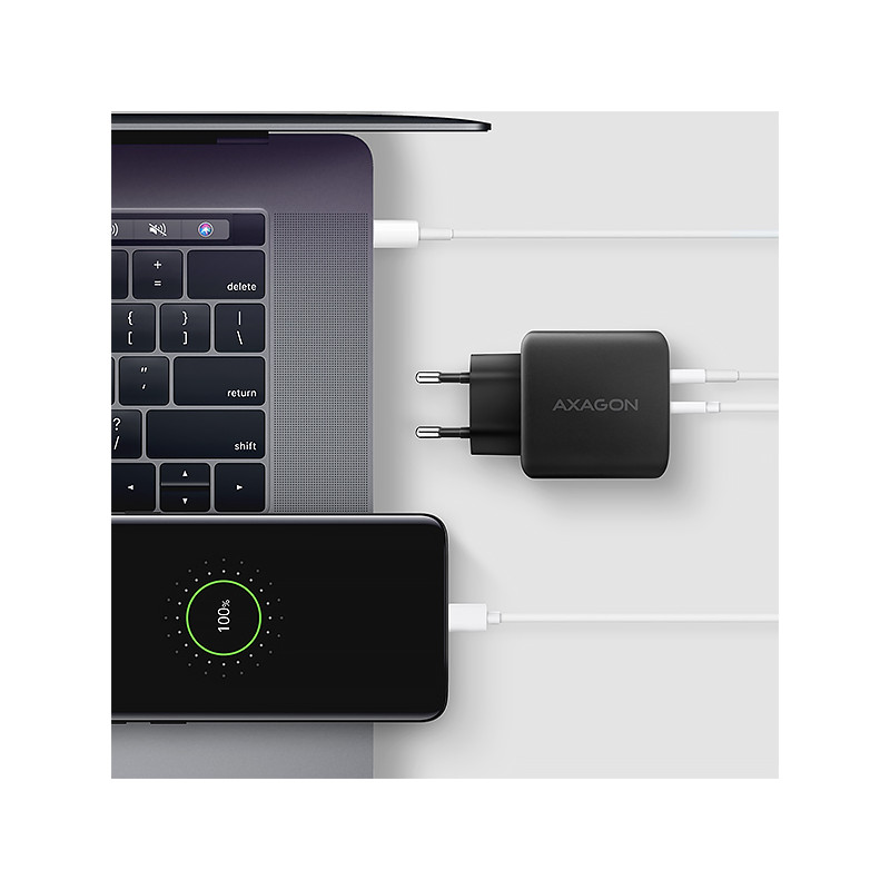 AXAGON ACU-PQ45 GaN nabíjačka do siete 45W, 2x port (USB-A + USB-C), PD3.0/PPS/QC4+/SFC 2.0/AFC/Apple
