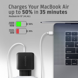 AXAGON ACU-PQ45 GaN nabíjačka do siete 45W, 2x port (USB-A + USB-C), PD3.0/PPS/QC4+/SFC 2.0/AFC/Apple