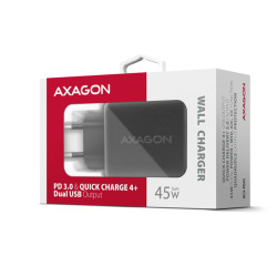AXAGON ACU-PQ45 GaN nabíjačka do siete 45W, 2x port (USB-A + USB-C), PD3.0/PPS/QC4+/SFC 2.0/AFC/Apple
