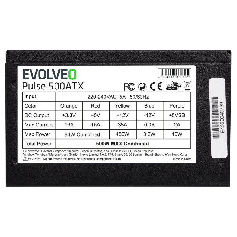 EVOLVEO Pulse 500, zdroj 500W, ATX, tichý, bulk, 3YRW