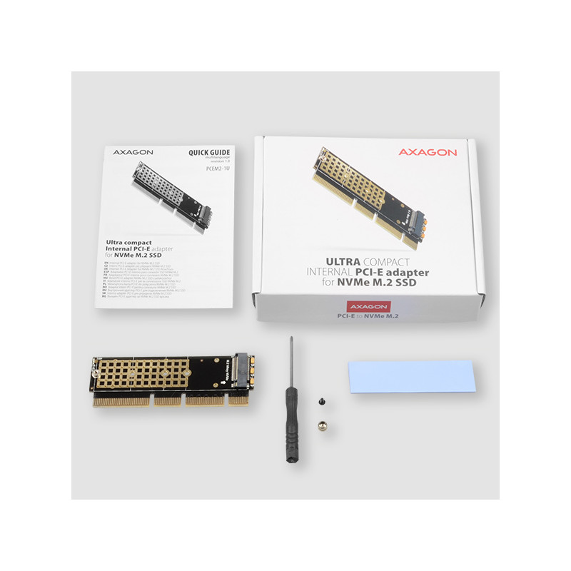 AXAGON PCEM2-1U, PCIe x16/x8/x4 - M.2 NVMe M-key slot adaptér, 1U