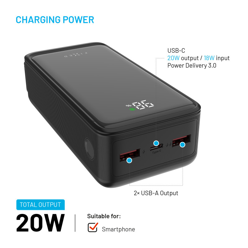 Powerbanka FIXED Zen2, LCD, 20 W PD, 30 000 mAh