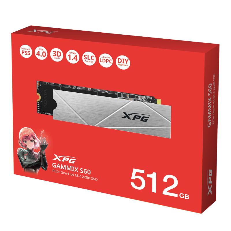 ADATA XPG GAMMIX S60/512GB/SSD/M.2 NVMe/Strieborná/Heatsink/5R