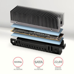 AXAGON CLR-M2XT, hliníkový pasívny chladič pre jedno aj oboustranný M.2 SSD disk, výška 24 mm