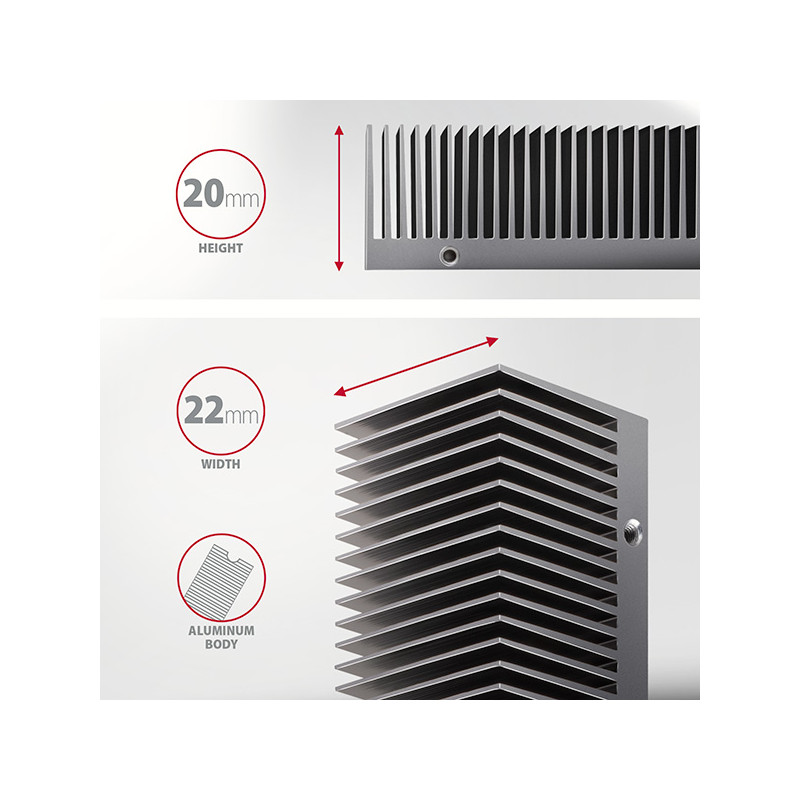 AXAGON CLR-M2XT, hliníkový pasívny chladič pre jedno aj oboustranný M.2 SSD disk, výška 24 mm