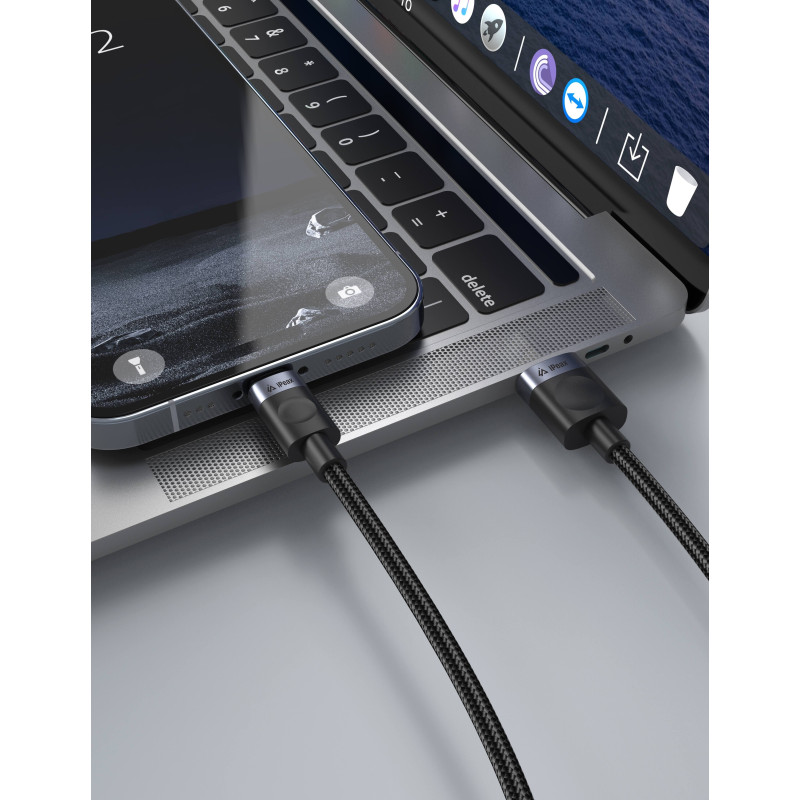 TEXTILNÝ KÁBEL USB-A / USB-C 1,5M, USB 2.0 ČIERNY