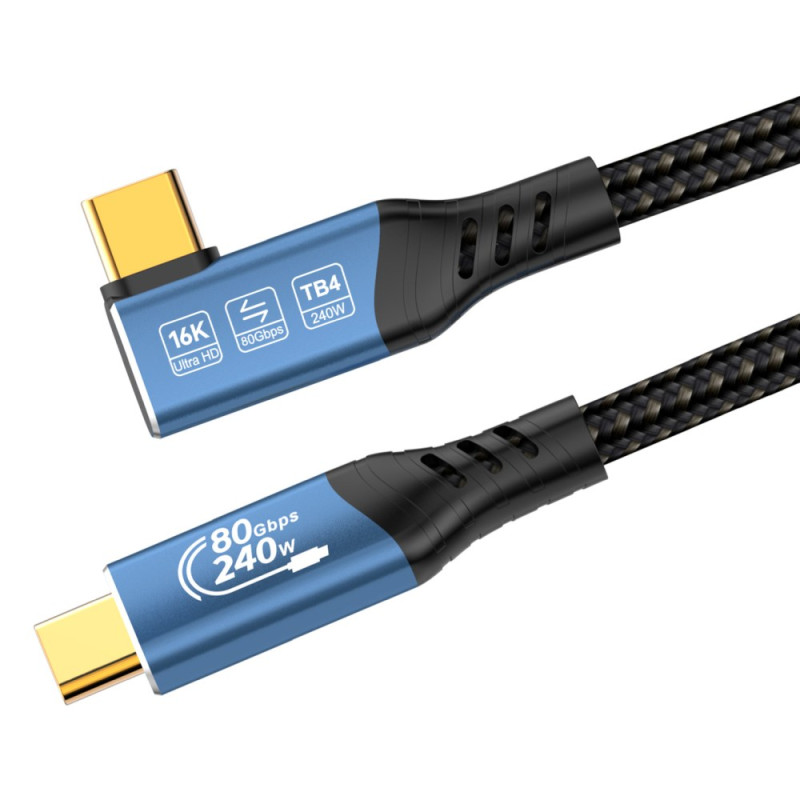 PremiumCord USB4™ Version2.0 80Gbps 16K@60Hz 240W Thunderbolt 3 a 4 kábel zahnutý 1,5m