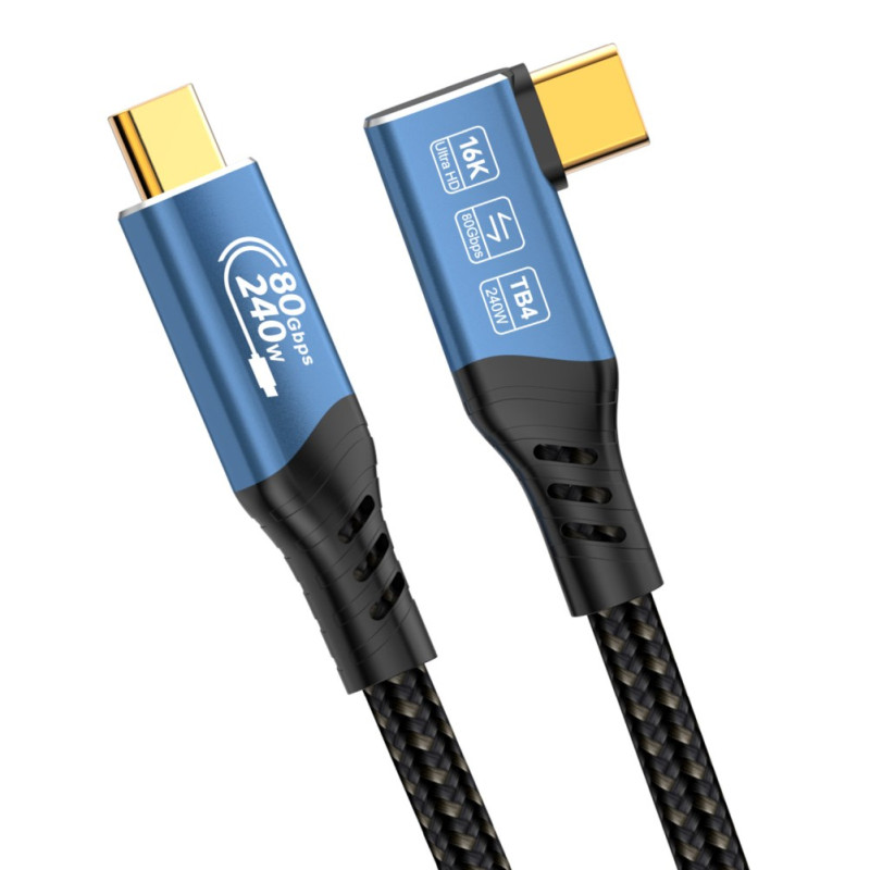 PremiumCord USB4™ Version2.0 80Gbps 16K@60Hz 240W Thunderbolt 3 a 4 kábel zahnutý 1,5m
