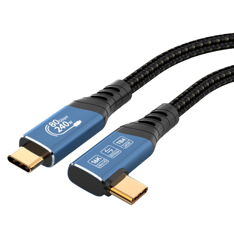 PremiumCord USB4™ Version2.0 80Gbps 16K@60Hz 240W Thunderbolt 3 a 4 kábel zahnutý 1,5m