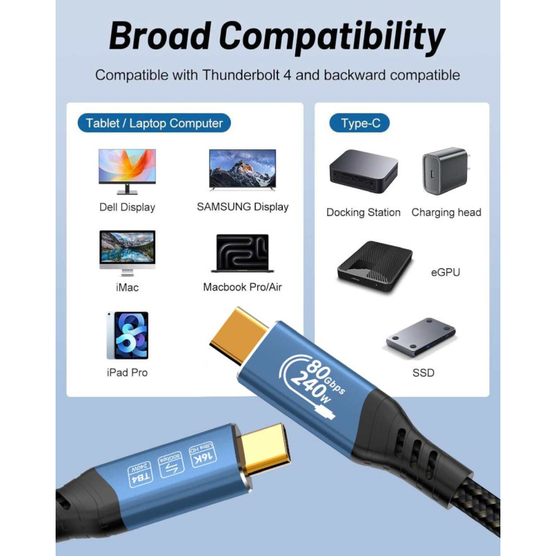 PremiumCord USB4™ Version2.0 80Gbps 16K@60Hz 240W Thunderbolt 3 a 4 kábel zahnutý 1,5m