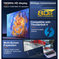 PremiumCord USB4™ Version2.0 80Gbps 16K@60Hz 240W Thunderbolt 3 a 4 kábel zahnutý 1,5m