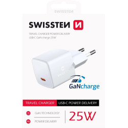 SWISSTEN MINI SIEŤOVÝ ADAPTÉR GaN USB-C 25W POWER D