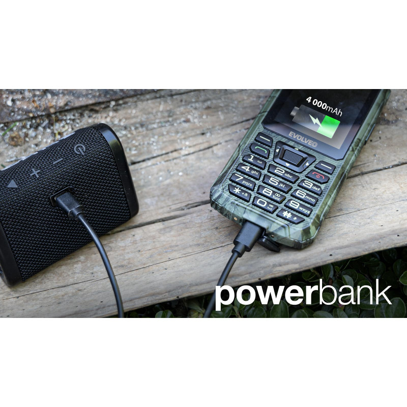 EVOLVEO StrongPhone Z6, IP68 odolný Dual SIM telefón, 2,8'' LCD, 4000mAh, Powerbanka, lovec. kamufláž