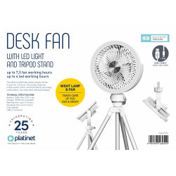 FELLOWES - Platinet PRDF0556 stolný ventilátor 14,5 cm, výškovo nastaviteľný tripod, funkcia nočného osvetlenia, ak