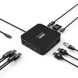 NONAME - PORT CONNECT USB-C Dokovacia stanica 10v1, 2x4K Display Port, 5x USB-A, USB-C 85W PD, Ethernet, SD