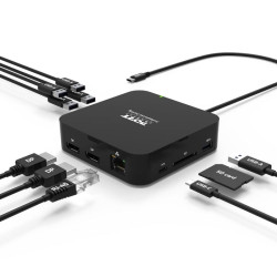NONAME - PORT CONNECT USB-C Dokovacia stanica 10v1, 2x4K Display Port, 5x USB-A, USB-C 85W PD, Ethernet, SD