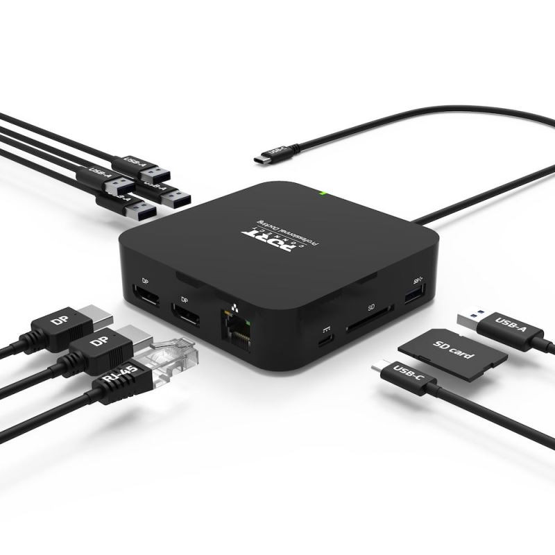 NONAME - PORT CONNECT USB-C Dokovacia stanica 10v1, 2x4K Display Port, 5x USB-A, USB-C 85W PD, Ethernet, SD