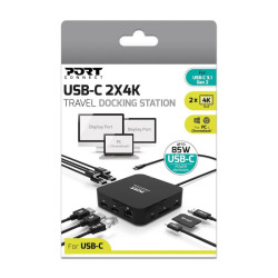 NONAME - PORT CONNECT USB-C Dokovacia stanica 10v1, 2x4K Display Port, 5x USB-A, USB-C 85W PD, Ethernet, SD