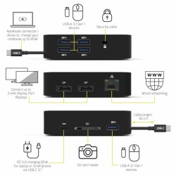 NONAME - PORT CONNECT USB-C Dokovacia stanica 10v1, 2x4K Display Port, 5x USB-A, USB-C 85W PD, Ethernet, SD
