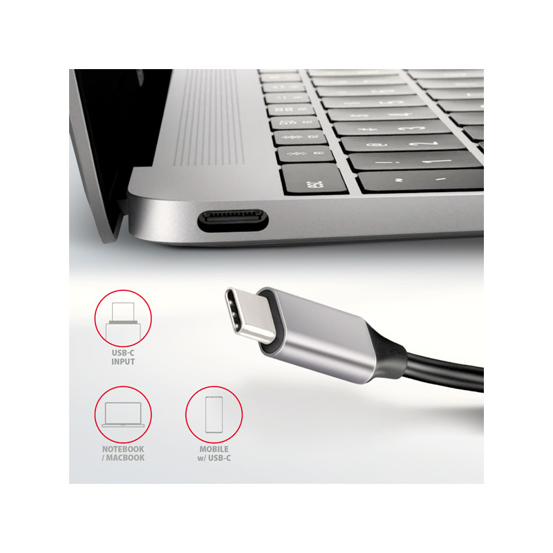 AXAGON HMC-6H4A, USB 3.2 Gen 1 húb, porty 4x USB-A, HDMI 4k/30Hz, PD 100W, kábel USB-C 20cm