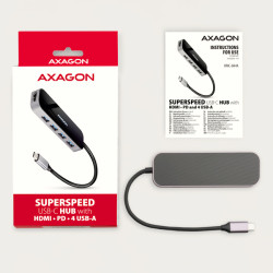 AXAGON HMC-6H4A, USB 3.2 Gen 1 húb, porty 4x USB-A, HDMI 4k/30Hz, PD 100W, kábel USB-C 20cm