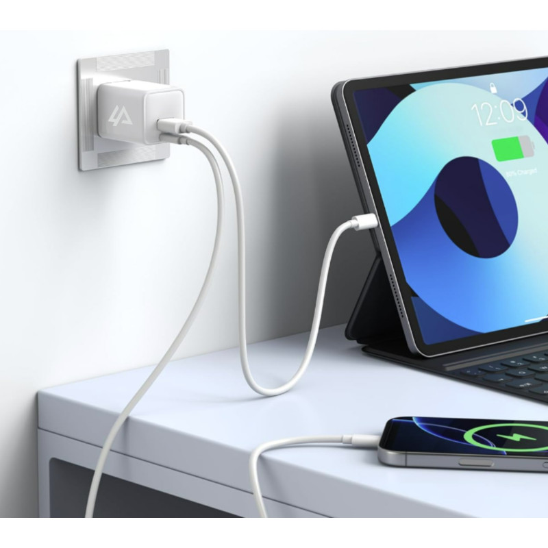 ER - GaN SIEŤOVÁ NABÍJAČKA 20W (USB-C + USB-A) BIELA