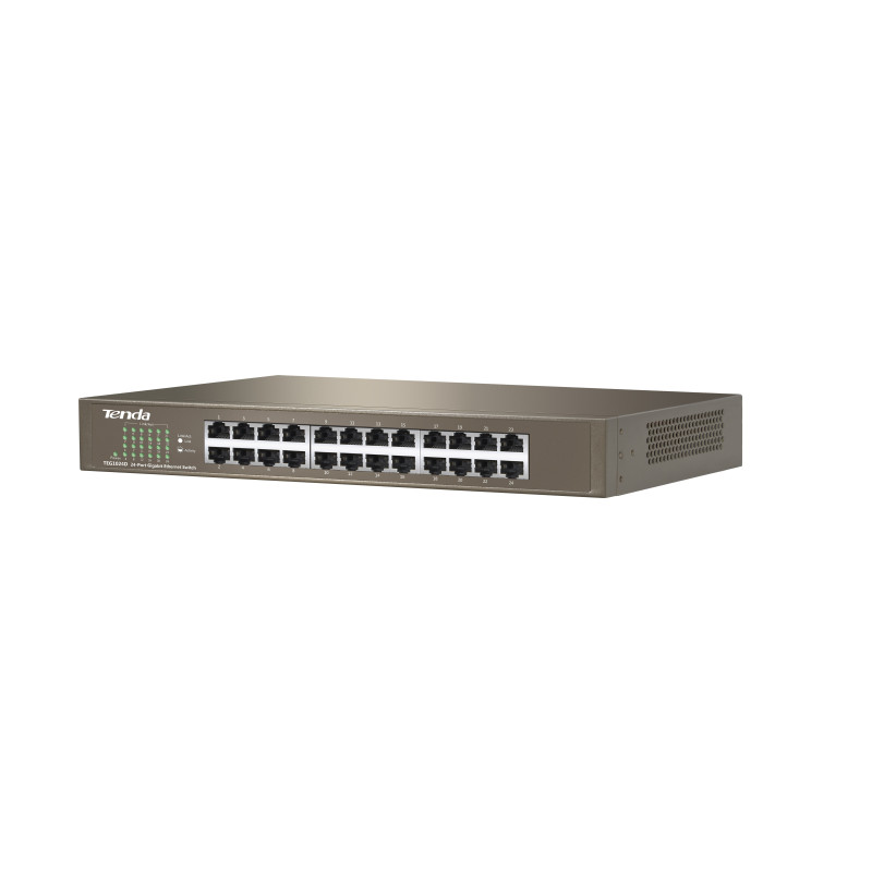 Tenda TEG1024D 24x Gigabit Switch, Fanless-bez ventilátorov, Rackmount, ochrana proti prepätiu