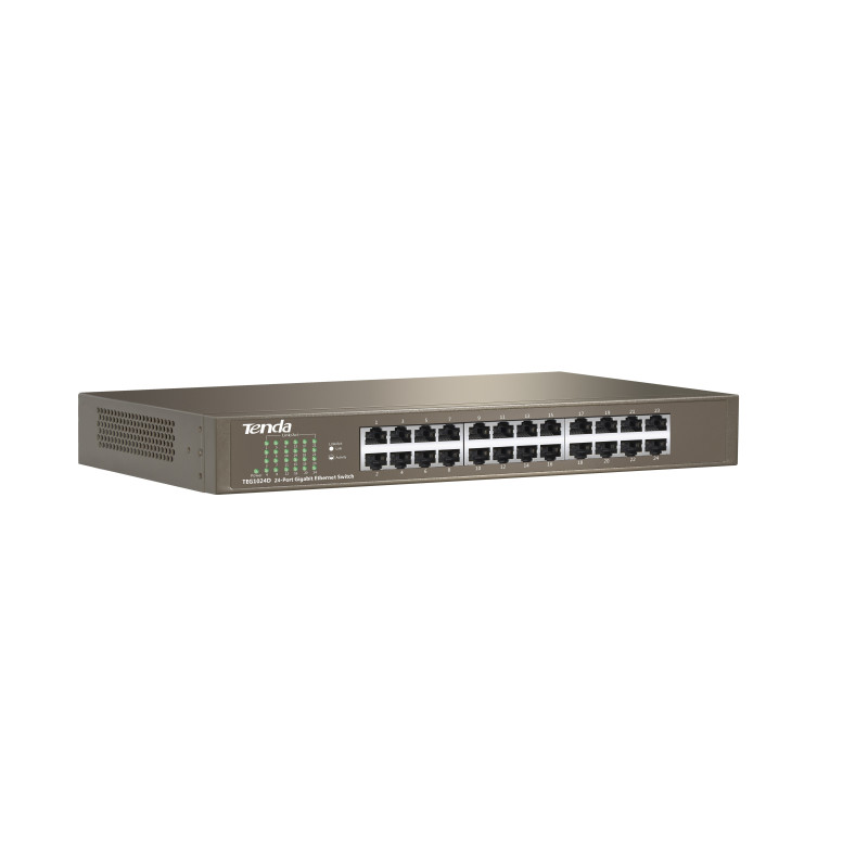 Tenda TEG1024D 24x Gigabit Switch, Fanless-bez ventilátorov, Rackmount, ochrana proti prepätiu