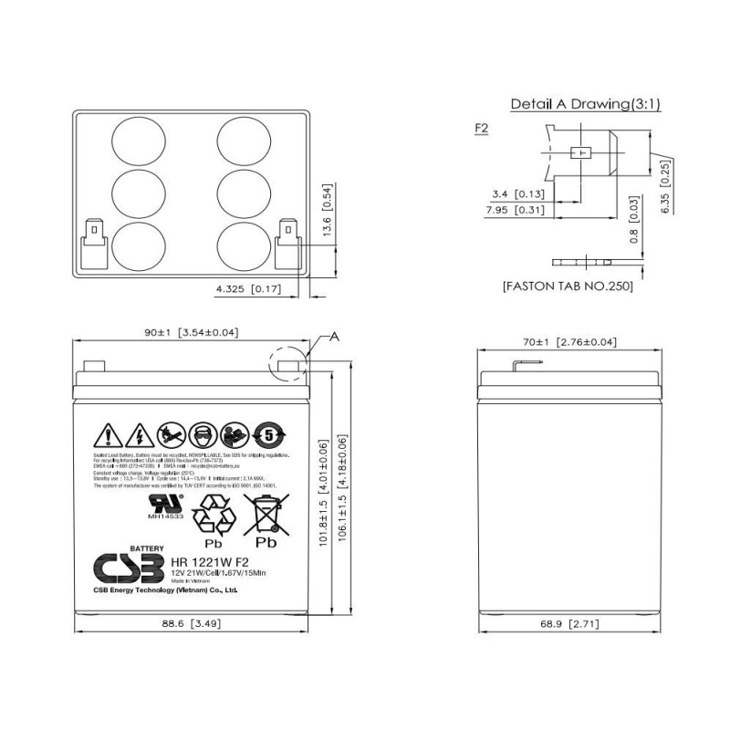 EATON - Batérie CSB HR1221WF2, 12V, 5Ah/21W, F2